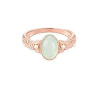 LONAGO 9K/14K/18K Gold Egg-Shaped Hetian Jade Custom Engagement Ring (Ladies' Style), Oval Jade Set with Pearl Twisted Band, Elegant Wedding, Bridal, Anniversary Jewellery Gift(Rose Gold)