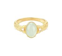 LONAGO 9K/14K/18K Gold Egg-Shaped Hetian Jade Custom Engagement Ring (Ladies' Style), Oval Jade Set with Pearl Twisted Band, Elegant Wedding, Bridal, Anniversary Jewellery Gift(Yellow Gold)