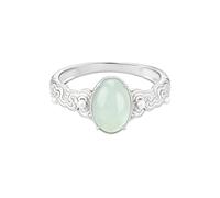 LONAGO 9K/14K/18K Gold Egg-Shaped Hetian Jade Custom Engagement Ring (Ladies' Style), Oval Jade Set with Pearl Twisted Band, Elegant Wedding, Bridal, Anniversary Jewellery Gift(White Gold)