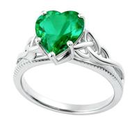 LONAGO 9K/14K/18K Gold Heart-Shaped Emerald Celtic Knot Ring for Women | Engagement, Anniversary, Valentine’s Day, Wedding Band(white gold)