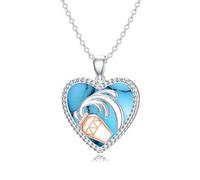 LONAGO Aquarius Necklace 925 Sterling Silver Zodiac Sign Aquarius with Created Turquoise Pendant Necklace for Women
