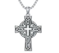 LONAGO Black Irish Sterling Silver Celtic Cross Necklace for Men