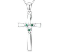 LONAGO Celtic Cross Necklace for women Sterling Silver With With Created Emerald Jewelry Religious Gifts with1.2mm 18"+2" Adjustable Rolo Chain Mothers days