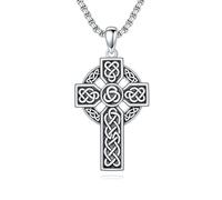 LONAGO Celtic Cross Necklace mens silver celtic cross pendant Celtic Amulet Necklace Protection Jewelry Religious Gifts with 2.5mm 24" Adjustable Rolo Chain