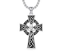LONAGO Celtic Cross Necklace Mens Silver Cross Pendant Necklace Jewelry Religious Gifts with 2.5mm 22"+2" Adjustable Rolo Chain Fathers day
