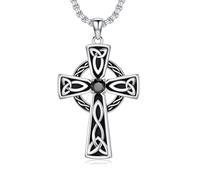 LONAGO Celtic Cross Necklace Mens Silver Cross Pendant Necklace Jewelry Religious Gifts with 2.5mm 22"+2" Adjustable Rolo Chain Fathers day