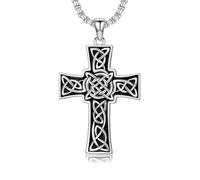 LONAGO Celtic Cross Necklace Mens Silver Cross Pendant Necklace Jewelry Religious Gifts with 2.5mm 22"+2" Adjustable Rolo Chain Fathers day