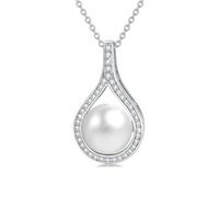LONAGO Cultured Pearl 20inch Infinity Design Pendant Necklace,Fresh Water Single White Pearl 10mm Pedant Necklace for Womens