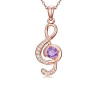 LONAGO Custom 925 Sterling Silver Music Knot Necklace, Rose Gold-Plated Round-Shaped Birthstone Necklace for June ，Music Knot Birthstone Lady Necklace