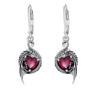 LONAGO Dragon Earrings for Women 925 Sterling Silver Black Dragon with Heart Shaped Birthstone Drop Earrings