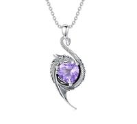 LONAGO Dragon Necklace 925 Sterling Silver Black Dragon with Heart Shaped Birthstone Pendant Necklace for Women (June)