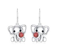 LONAGO Elephant Earrings for Women 925 Sterling Silver Heart Cut Genuine Red Garnet with Elephant Drop Dangle Earrings