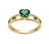 LONAGO Emerald Ring for Anniversary 9ct 14ct 18ct Real Gold 7mm Heart Cut May Birthstone Lab Created Emerald Ring for Women Gifts (Yellow Gold)