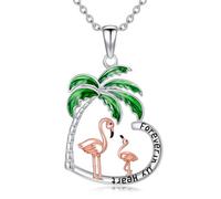 LONAGO Flamingo Enamel Pendant Necklace 925 Sterling Silver Animal Necklace for Mums Daughters Friends and Lover, Cute Animal Pendant Necklace for Women
