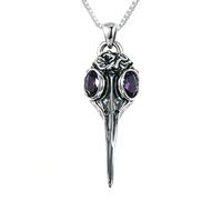 LONAGO Gothic Raven Skull Black Pendant Necklace, S925 Silver Men's/Women's Amethyst Skull Pendant, Gifts for Halloween and Christmas