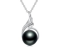 LONAGO Handpicked AAA+ 10mm Freshwater Cultured Single Black Pearl Necklace Phoenix Design Black Pearl Pendant Necklace for Womens