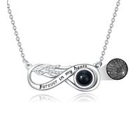 LONAGO I Love You Necklace 100 Languages Sterling Silver Angel Wing with Love Projection Pendant Necklace for Mother Women