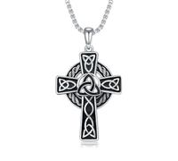 LONAGO Men's Celtic Cross Necklace - Irish Cross Pendant for Men & Women - Protection Jewelry