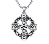 LONAGO Mens Celtic Cross Necklace mens silver celtic cross pendant Celtic Amulet Necklace Protection Jewelry Religious Gifts with 2.5mm 24" Adjustable Rolo Chain