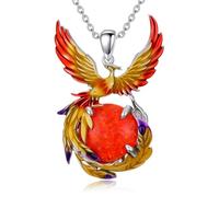 LONAGO Phoenix Enamel Pendant Necklace 925 Sterling Silver Animal Necklace, for mums, daughters, friends and loved ones, gift for girls, high class feeling animal pendant necklaces