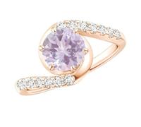 LONAGO Rose Gold Gold Amethyst and Cubic Zirconia Birthstone Ring for Women, Engagement, Wedding, Anniversary, Valentine's Day | Purple Center Stone, Diamond Accents, Round Gemstone, Twisted Band