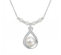 LONAGO S92 Silver Freshwater White Pearl Pendant Necklace, Infinity White Pearl Symbol Necklace,Valentine's Day/Mother's Day/Birthday Gift for Women
