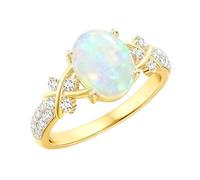 LONAGO S925/9K/14K/18K Gold Oval Opal Engagement Custom Ring (Ladies' Style), Elliptical White Opal Set with Diamonds in Twisted Band Design, Elegant Wedding, Bridal, Anniversary Jewellery Gift