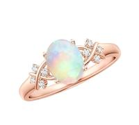 LONAGO S925 Silver/9K/14K/18K Gold Opal and Diamond Twisted Band Ring for Women Oval-Cut Opal Engagement, Wedding Anniversary, or Promise Ring Unique Fine Jewellery Gift(Rose Gold)