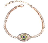 LONAGO S925 Silver Evil Eye Rose Gold Bracelet for Women | Blue Sapphire & Cubic Zirconia Round Crystal Pendant | Dainty 14K Gold Plated Chain | Wedding, Cocktail, Birthday, Valentine's Day Jewelry