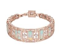 LONAGO S925 Silver Geometric Art Deco Opal and Diamond Rose Gold Bracelet for Women, Rectangular & Square Shape, Opal Inlay, Wedding Anniversary Cocktail Party Fine Jewelry