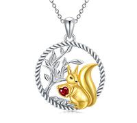 LONAGO Squirrel Necklace 925 Sterling Silver Tree of Life Cute Squirrel Holds Red Heart Pendant Necklace Jewelry for Women