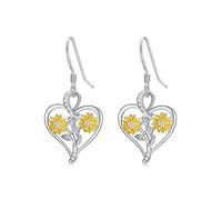 LONAGO Sunflower Earrings for Women 925 Sterling Silver You Are My Sunshine Two Sunflowers Dangle Earrings Jewelry