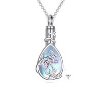 LONAGO Urn Necklace for Ashes 925 Sterling Silver Dragonfly with Created Moonstone Memorial Keepsake Pendant Necklace