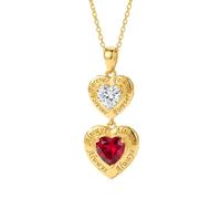 LONAGO Yellow Gold S925 Silver Heart Two Birthstone Engraving Necklace for Mother - Romantic Heart-Shaped Pendant, Forever & Always, Valentine's Day, Anniversary, Motehrs Day Gift
