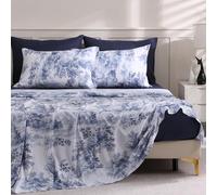 LONAVA Botanical King Size Bed Sheet Set, 6 Piece, Deep Pocket Navy Blue Fitted Sheet, Comfy & Breathable Patterned Flat Sheets, Premium Microfiber, Tropical Blue Forest Printed