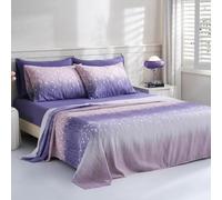 LONAVA Floral King Size Bed Sheet Set, 6 Piece, Deep Pocket Purple Fitted Sheet, Comfy & Breathable Patterned Flat Sheets, Premium Microfiber, Gradient and Floral Abstract Printed