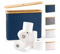 LONBET Toilet Roll Storage for 12 Rolls, Stackable & Foldable - The Ultimate Bathroom Organizer - Waterproof Toilet Paper Storage with Bamboo Lid - Elegant Toilet Roll Basket, Blue