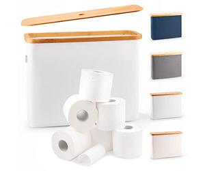 LONBET Toilet Roll Storage for 12 Rolls, Stackable & Foldable - The Ultimate Bathroom Organizer - Waterproof Toilet Paper Storage with Bamboo Lid - Elegant Toilet Roll Basket, Light Gray