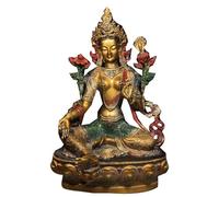 LONDAEE Pure Copper Painted Green Tara Statue Home Living Room Ornament Decoration