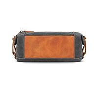 LONDO Genuine Leather And Canvas Toiletry Bag Dopp Kit For Travel - Camel