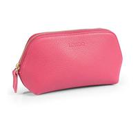 LONDO Genuine Leather Makeup Bag Cosmetic Pouch Travel Organizer Toiletry Clutch (Pink)