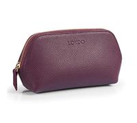 LONDO Genuine Leather Makeup Bag Cosmetic Pouch Travel Organizer Toiletry Clutch (Purple)