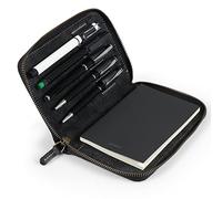 LONDO Genuine Leather Padfolio with Pencil Holder Notepad and Zipper Closure (Black)