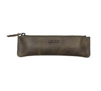 LONDO Genuine Leather Pen Case with Zipper Closure, Pencil Pouch Stationery Bag (Green)