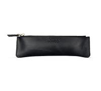 LONDO Genuine Leather Pen Case with Zipper Closure, Pencil Pouch Stationery Bag (Black v2)