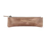 LONDO Genuine Leather Pen Case with Zipper Closure, Pencil Pouch Stationery Bag (Mink)
