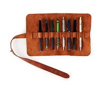 LONDO Genuine Leather Pen & Pencil Roll Case - 10 Slots - Classic Design - Cowhide Leder