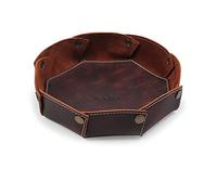 LONDO Genuine Leather Round Tray Organizer - Practical Storage Box for Wallets, Watches, Keys, Coins, Cell Phones and Office Equipment (Brown)