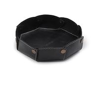 LONDO Genuine Leather Round Tray Organizer - Practical Storage Box for Wallets, Watches, Keys, Coins, Cell Phones and Office Equipment (Black)