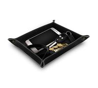 LONDO - Genuine Leather Tray Organizer - Practical Storage Box for Wallets, Watches, Keys, Coins, Cell Phones and Office Equipment,Black